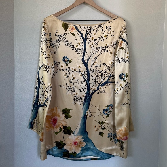 SOFT SURROUNDINGS VTG NEW M Kyoto 100% Silk Tunic • Cherry Blossom Tree Japan - Picture 8 of 15